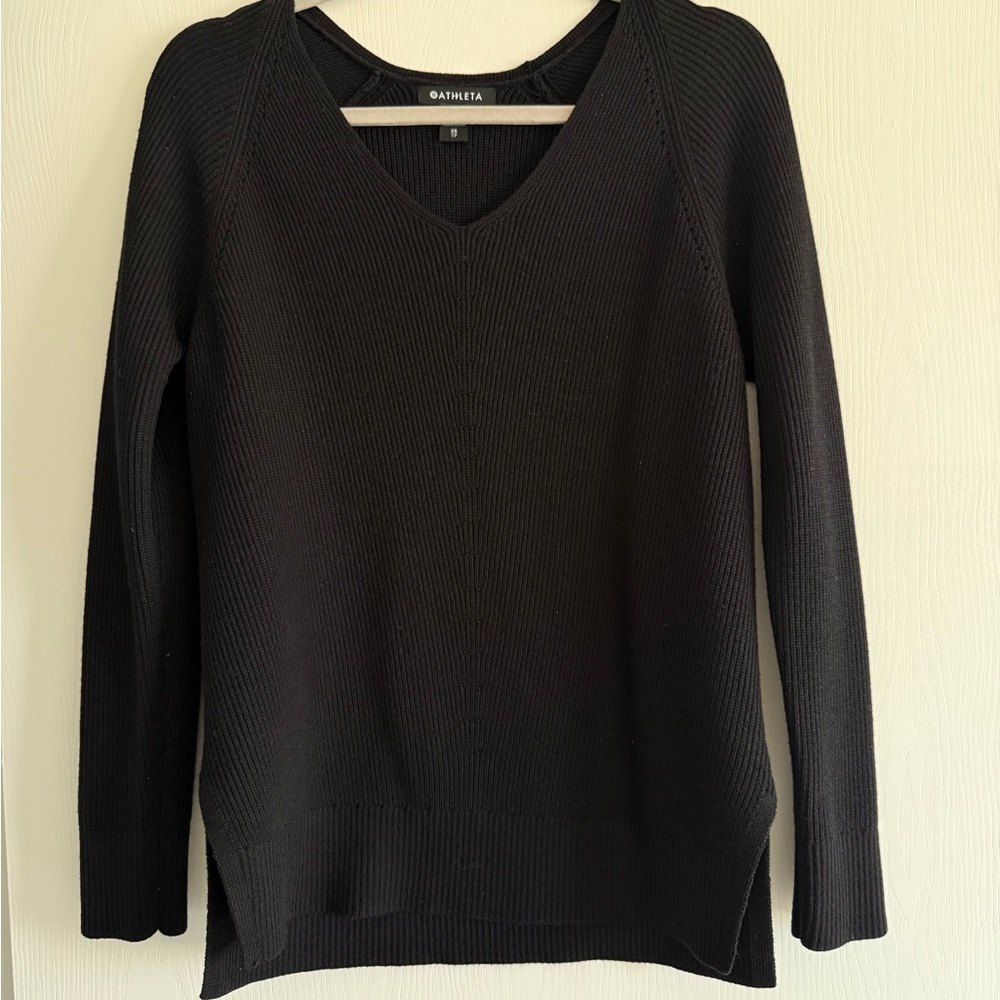 ATHLETA Black V-Neck Wool Sweater